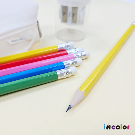 인컬러 투명 케이스 5본입 비비드 육각 B 연필 세트 #5