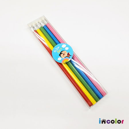 인컬러 투명 케이스 5본입 비비드 육각 B 연필 세트 #3