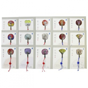 나전 단선 부채 책갈피 엽서