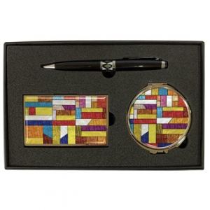 명함 + 손거울 + 자개 볼펜- 신마름모당초, 조각보훈민