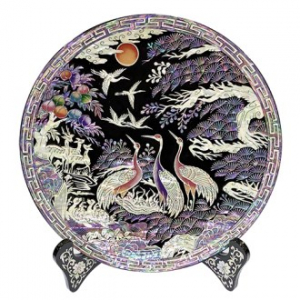 나전 송학 원형 쟁반