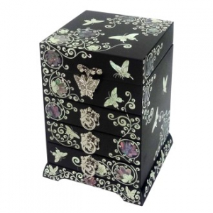 당초 나비문 서랍 보석함 4단