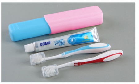 어린이 칫솔 1p+2080 치약 50g+뚜껑 물컵+칼라 케이스 세트, 부광, 애경, 여행용 // 국산 #2