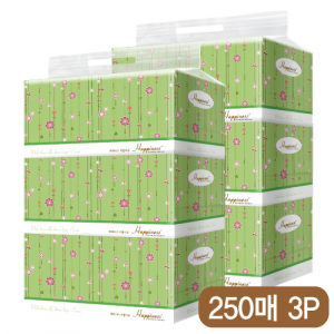 해피니스 미용 티슈 (250매) 꽃넝쿨 3P