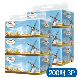 해피니스 미용 티슈 200매 하늘풍차 3P