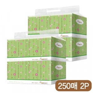 해피니스 미용 티슈 250매 꽃넝쿨 2P