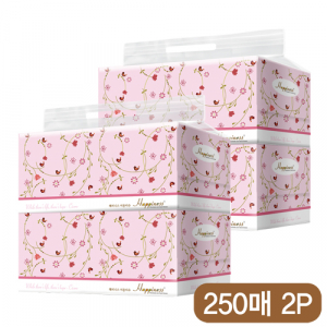 해피니스 미용 티슈 250매 새와꽃 2P