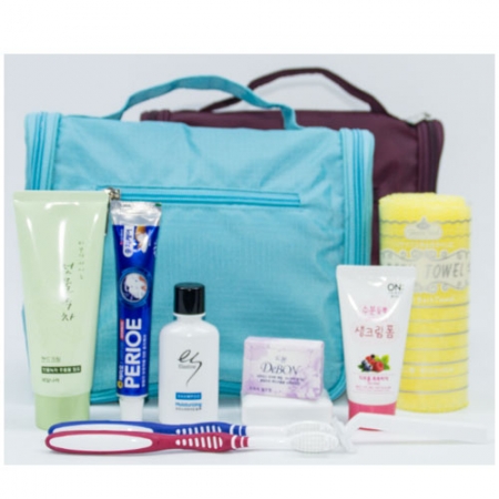 [트레블여행용세트44호] (엘라스틴샴푸or린스or바디+치약50g+긴칫솔2ea+비누+비누곽+면도기+샤워타올+lg생크림폼40g+과일나라핸드크림)+트레블파우치 #2