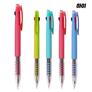 히트 3색 6링 칼라 니들펜, 투명 그립