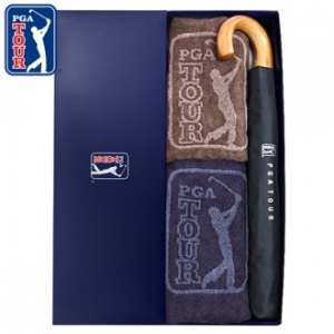 PGA 2단자동 블랙우드핸들 우산 + 170g 죽사타올 2P 세트