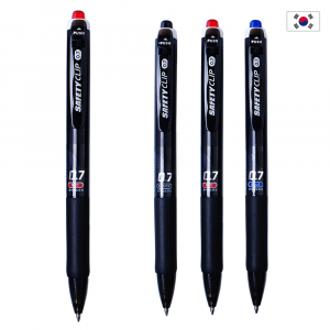 세이프티 클립 볼펜 0.7mm (흑, 청, 적)
