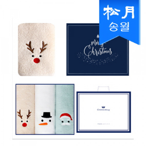 [송월타올] 루돌프 타올 + 눈사람 타올 + 산타 타올 3매 세트 + 쇼핑백 s