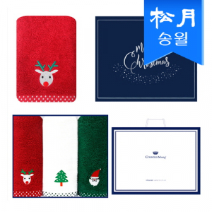 [송월타올]크리스마스 프렌즈 타올 3매 세트 + 쇼핑백 s