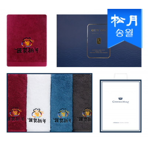 [송월타올] 근하신년 복주머니 타올 4매 세트+쇼핑백 s
