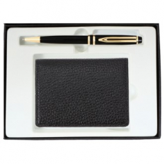 워터펜 블랙 + 피렌체 콤비 소가죽 명함지갑