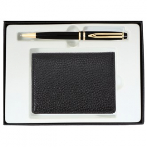 워터펜 블랙 + 피렌체 콤비 소가죽 명함지갑