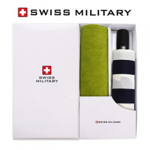 스위스밀리터리 3단 7K 완전자동 네이비 스트라이프 우산 + 150g 세면타올세트