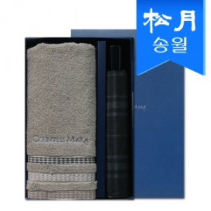 송월 우산 선물세트 (모던스티치 타올 1p + SW 3단 모던체크 우산 1p) + 쇼핑백 s