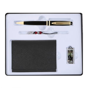 워터펜 블랙+사피아노 소가죽 명함지갑+채색 십장생 자개 USB 세트