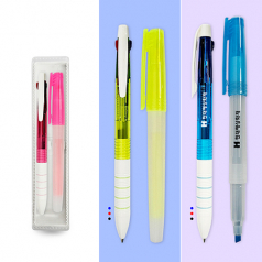 4링3색 투명볼펜 + 핫트 네오 형광펜 세트