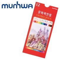 문화 색연필 12색 지함 종이 지관 / 부드럽고 선명한 색상
