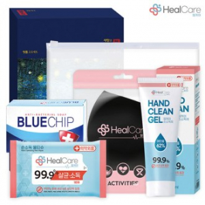 헬케어 위생키트 14호, 패션쿨 마스크 1p + 손 소독티슈 1p + 손 소독젤1p + 반투명 지퍼 파우치 1p + 비누 1p