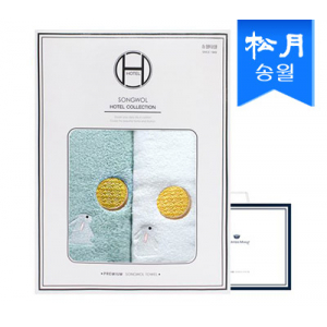 [송월타올] 달토끼 타올 2매 세트(쇼핑백) s, 40x80cm