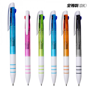 오케이 3색 볼펜 투명