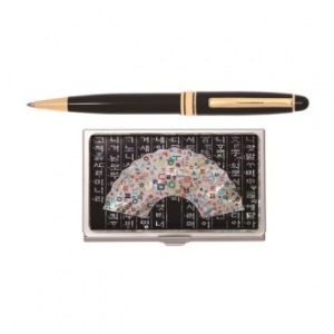 미다스골드 볼펜+훈민 한글 부채 자개 명함케이스 세트