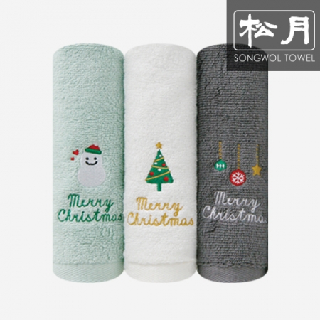[송월타올] 크리스마스 눈사람트리 자수 타올 #2
