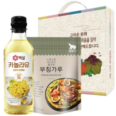 백설 카놀라유 500ml + 곰표 부침가루 500g 행복선물세트