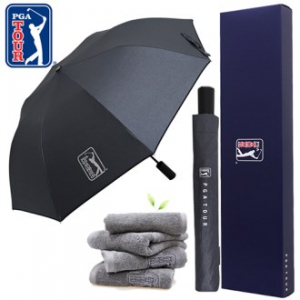 PGA 2단 자동 블랙 메탈 우산 + 190g 호텔타올세트
