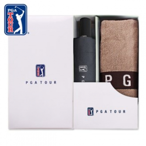 PGA 3단 완전자동 블랙 메탈 우산 + 130g 면사 타올세트