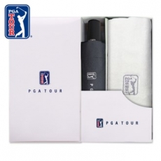 PGA 3단 완전자동 블랙 메탈 우산 + 170g 면사 타올세트