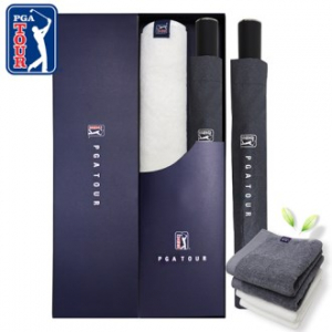 PGA 2단 자동 블랙 메탈 우산 + 260g 코마사 타올세트