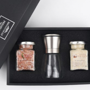 히말라야 굵은 핑크소금 + 마늘 소금 + 고급 스텐 그라인더 선물세트 // 쇼핑백포함