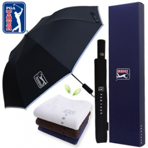 PGA 2단 자동 리플렉티브 우산 + 150g 면사 타올세트