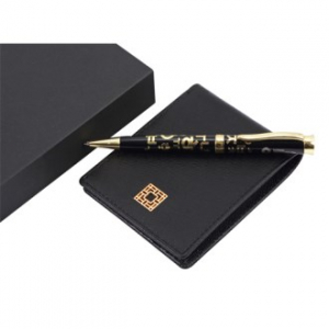 한글 볼펜 금장 완자문 소가죽 반지갑 기념품