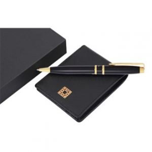 고급 블랙 금장 볼펜 완자문 소가죽 반지갑