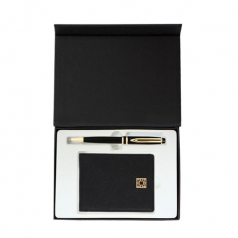 워터펜 블랙 완자문 소가죽 반지갑 회의용 볼펜