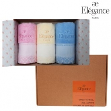 엘레강스 E-21 덴텔 칼라 전사 세면타올 3매 세트 40x80cm, 타올