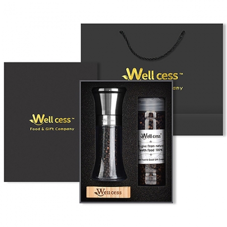 웰세스WG-011P 스텐레스그라인더 히말라야핑크솔트,블랙페퍼 선물세트, 100%암염,미네랄 핑크소금,히말라야소금,그라인더세트 #2