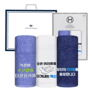 [송월타올] 호텔 향균 타올 180G 2P 세트, 2매 창박스, 쇼핑백 // 백신 응원 자수