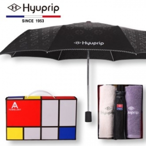 협립 3단 엠보 바이어스 완전자동 우산 1P+ 코마 호텔타올 2P세트
