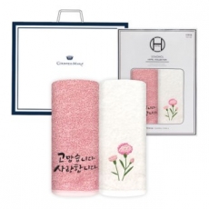 [송월타올] 40수 타올 180G 2P 세트쇼핑백감사글, 카네이션 자수