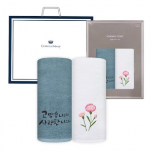 [송월타올]호텔 향균 타올 150G 2P 세트쇼핑백감사글, 카네이션 자수