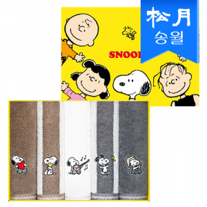 [송월타올] 스누피 멜로우 타올 5매 선물세트 쇼핑백 s