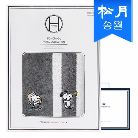송월 스누피 멜로우 2매 세트, 스트라이프 타올 1 + 심플 무지타올 1 +쇼핑백 s #2