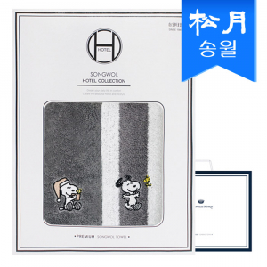 송월 스누피 멜로우 2매 세트, 스트라이프 타올 1 + 심플 무지타올 1 +쇼핑백 s