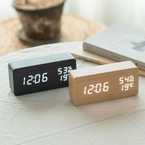 우드 온습도 LED 무소음 탁상시계